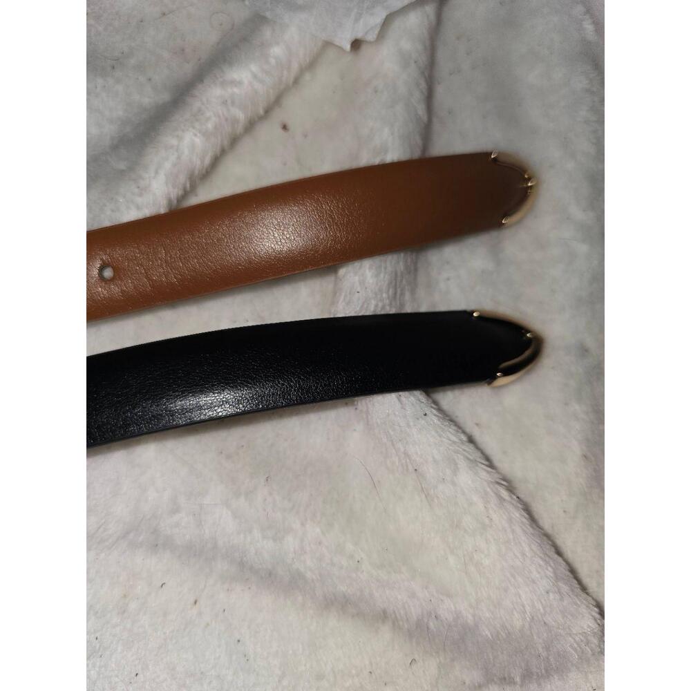 NWT LEACOOLKEY Belt Womens Size 100 Black Brown Thin Faux Leather Gold Buckle Ve - Picture 3 of 5